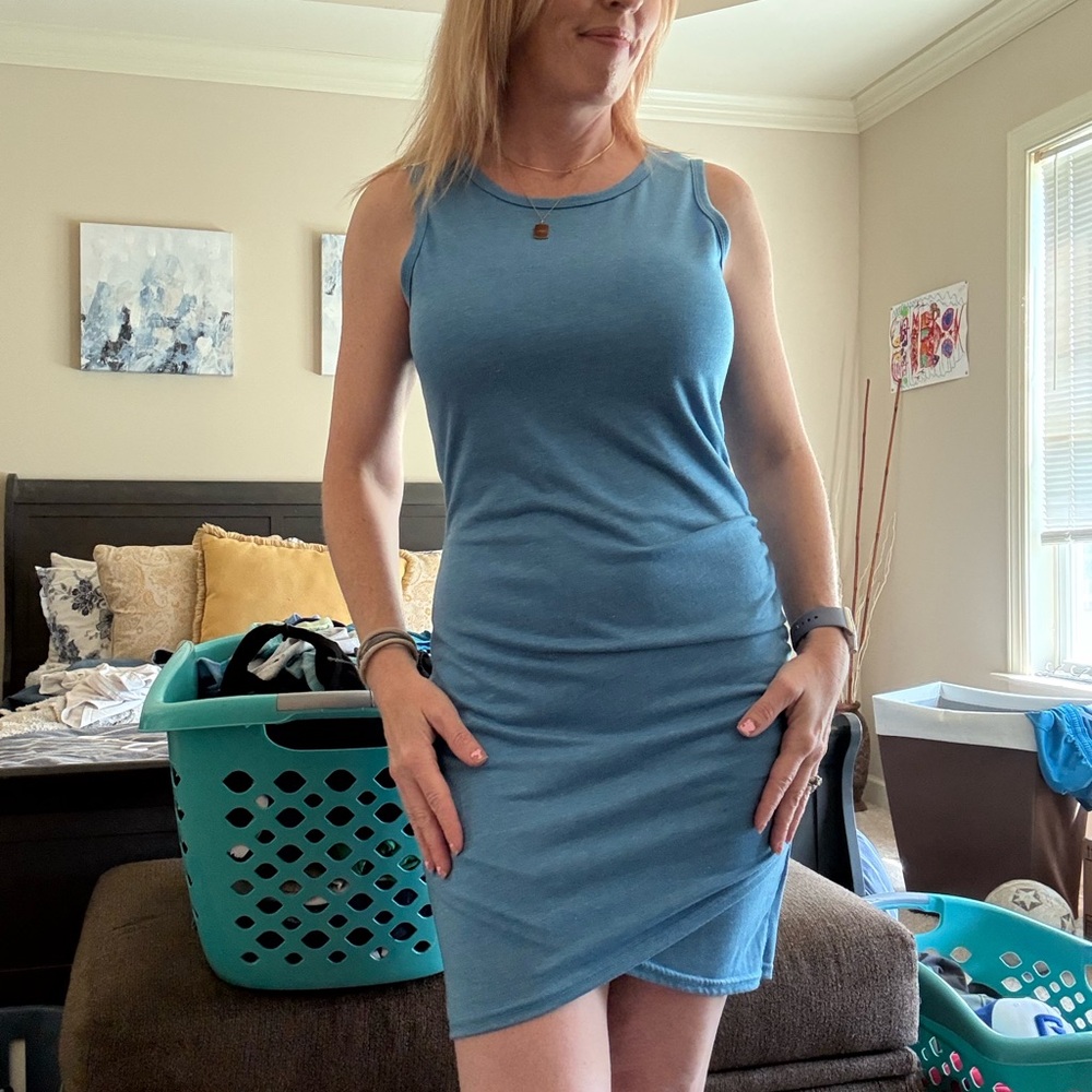 Asymmetrical Blue and Green Sleeveless Sheath Dress